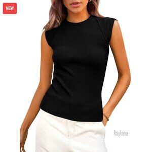 Slim Fit Ribbed Tank Top, Cap Sleeve, Polyester Blend, Casual Wear